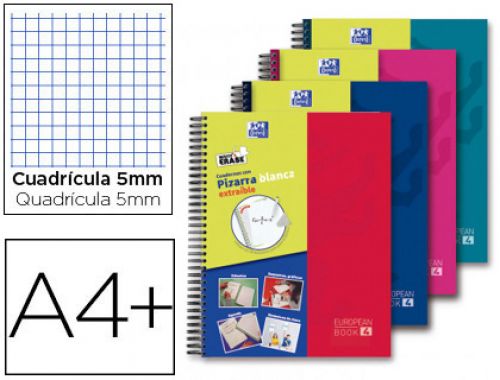Caderno espiral oxford europeanbook 5 write&erase school classic din a4+ 120 folhas quadricula 5 mm com margem , Oxford , 154783 , 8412771029449